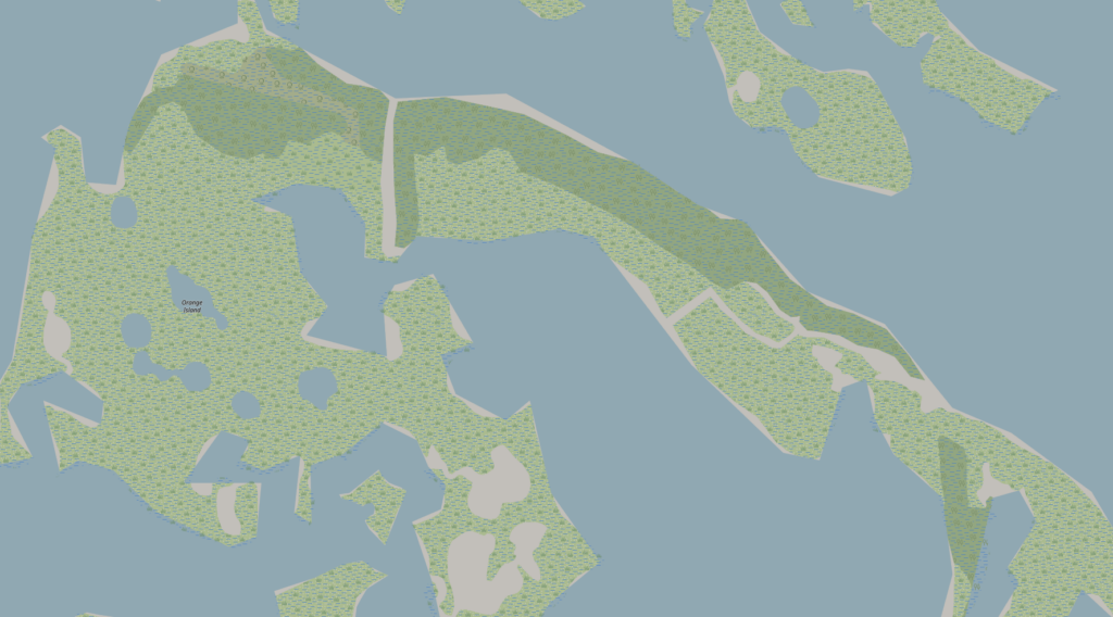 a screenshot of a topographical map of the island being referenced in the post. the map is woefully absent of any details of canal passages